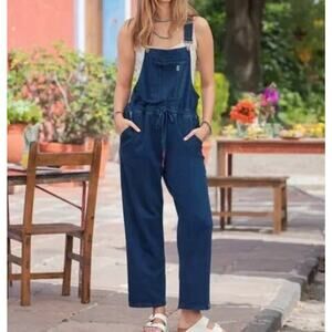 Sundance Bexley Soft French Terry Overalls Sz S Blue Cotton Relaxed Boho Garden